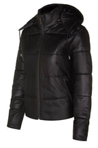 Womens Puffer Leather Bomber Jacket-Ajax