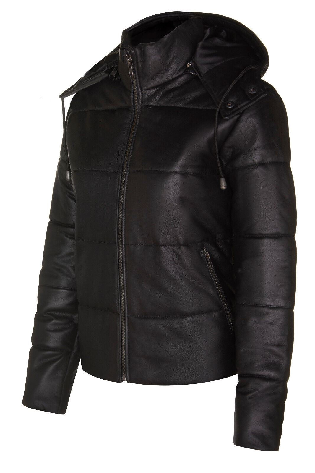 Womens Puffer Leather Bomber Jacket-Ajax
