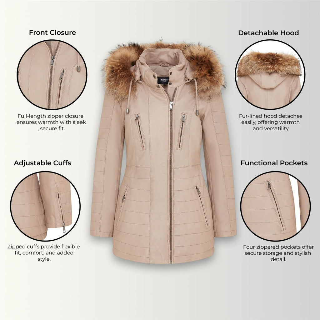 Womens Quilted Leather Parka Jacket-Curitiba