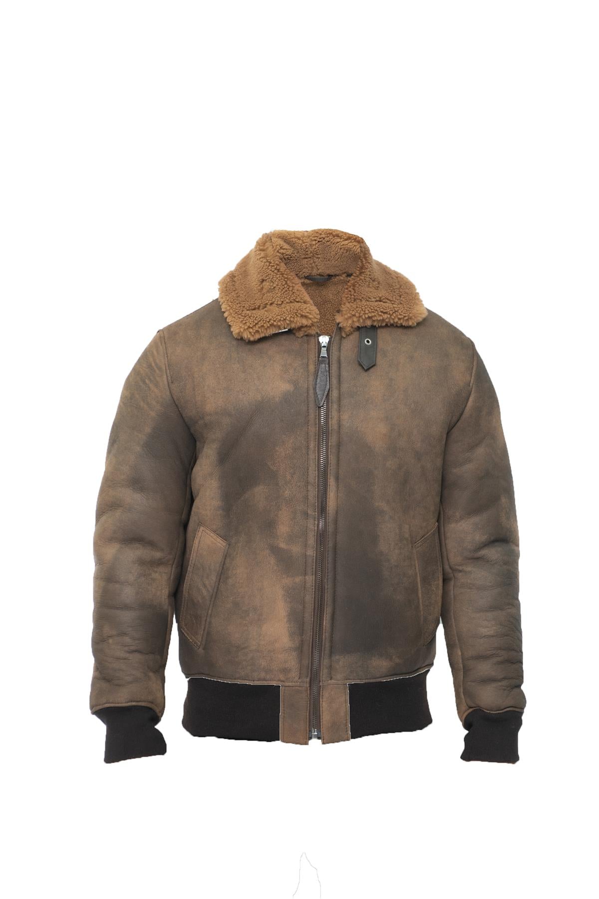 Mens Antique Sheepskin Bomber Jacket-Algorta