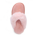 Women's Genuine Sheepskin Pink Suede Mule Winter Slippers - Luna