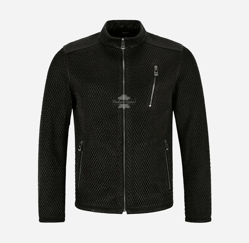 VALENTINO Mens Leather Biker Jacket Elasticated Quilted Braided Style