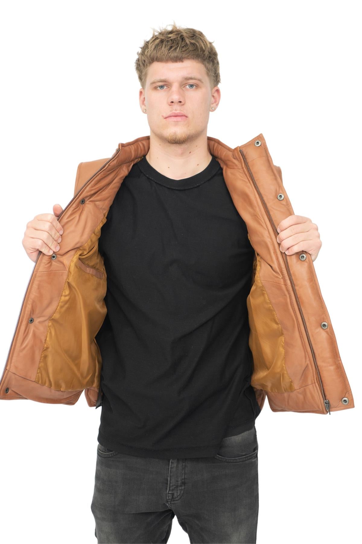 Mens Classic Leather Puffer Waistcoat-Nottingham