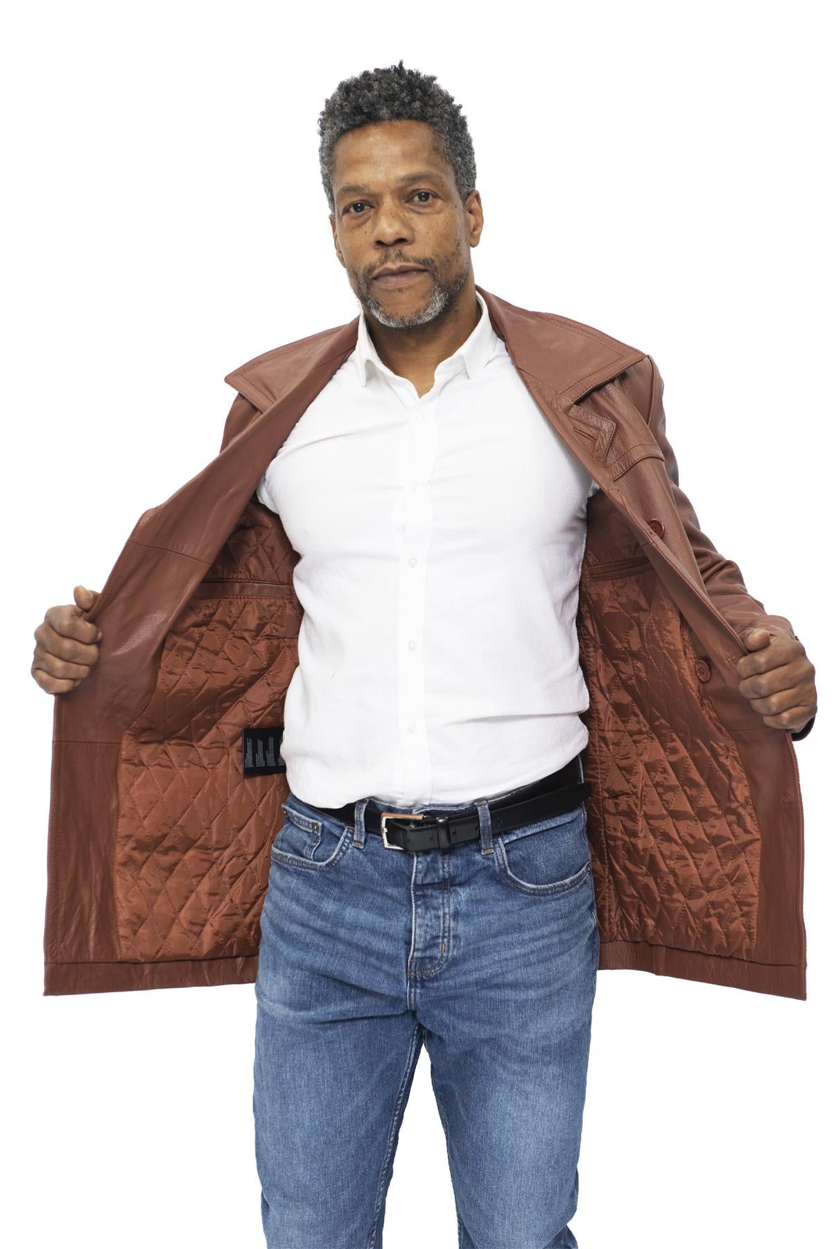 Mens Cowhide Leather Peacoat-Krakaw
