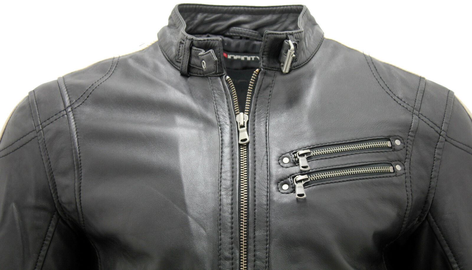 Mens Racer Black Nappa Leather Biker Jacket