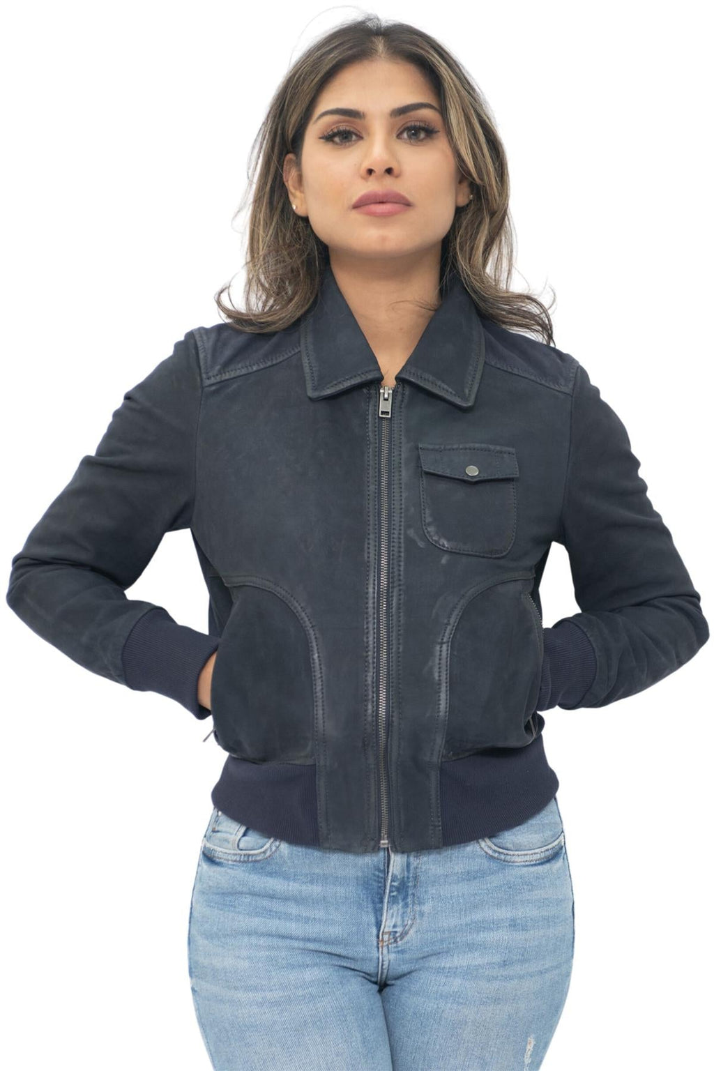 Womens Leather MA-1 Varsity Jacket-Ann Arbor