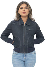 Womens Leather MA-1 Varsity Jacket-Ann Arbor