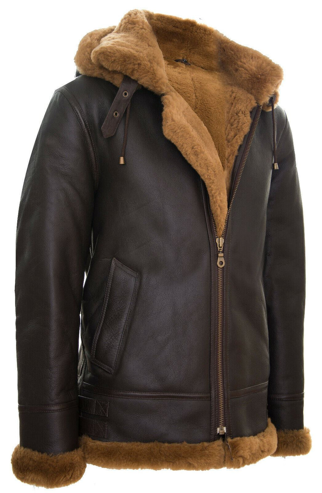 Mens Hooded Sheepskin Leather B3 Flying Jacket-Columbus