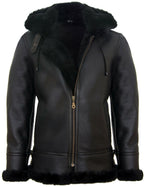 Mens Hooded Sheepskin Leather B3 Flying Jacket-Columbus