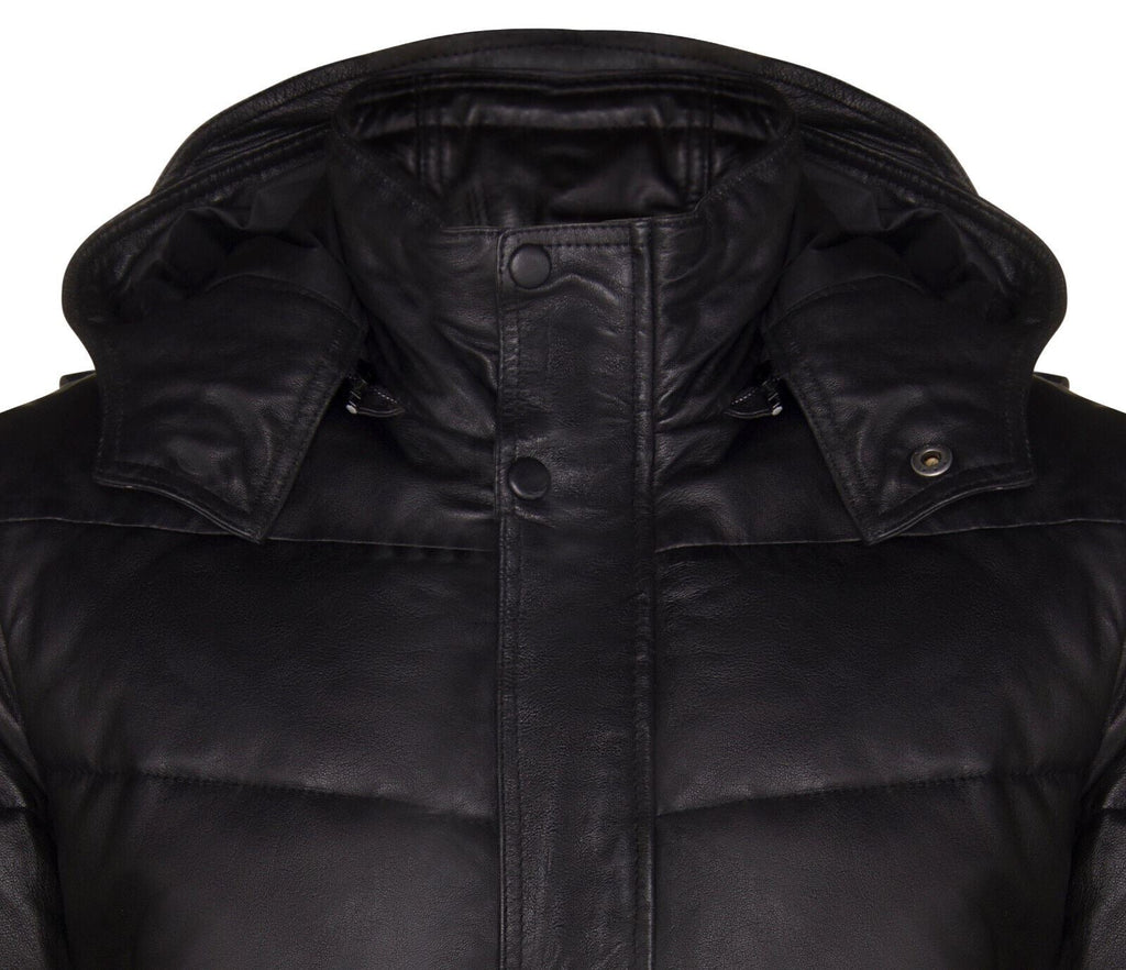 Mens Puffer Leather Bomber Jacket-Alicante