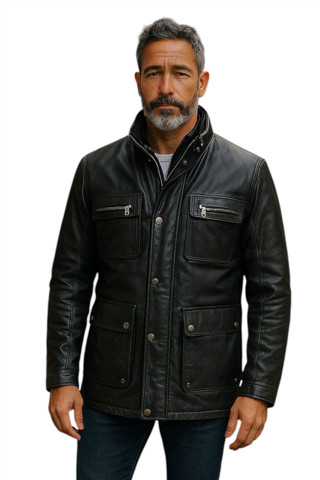 Men’s Leather Military Jacket Outwear Trenchcoat - Field