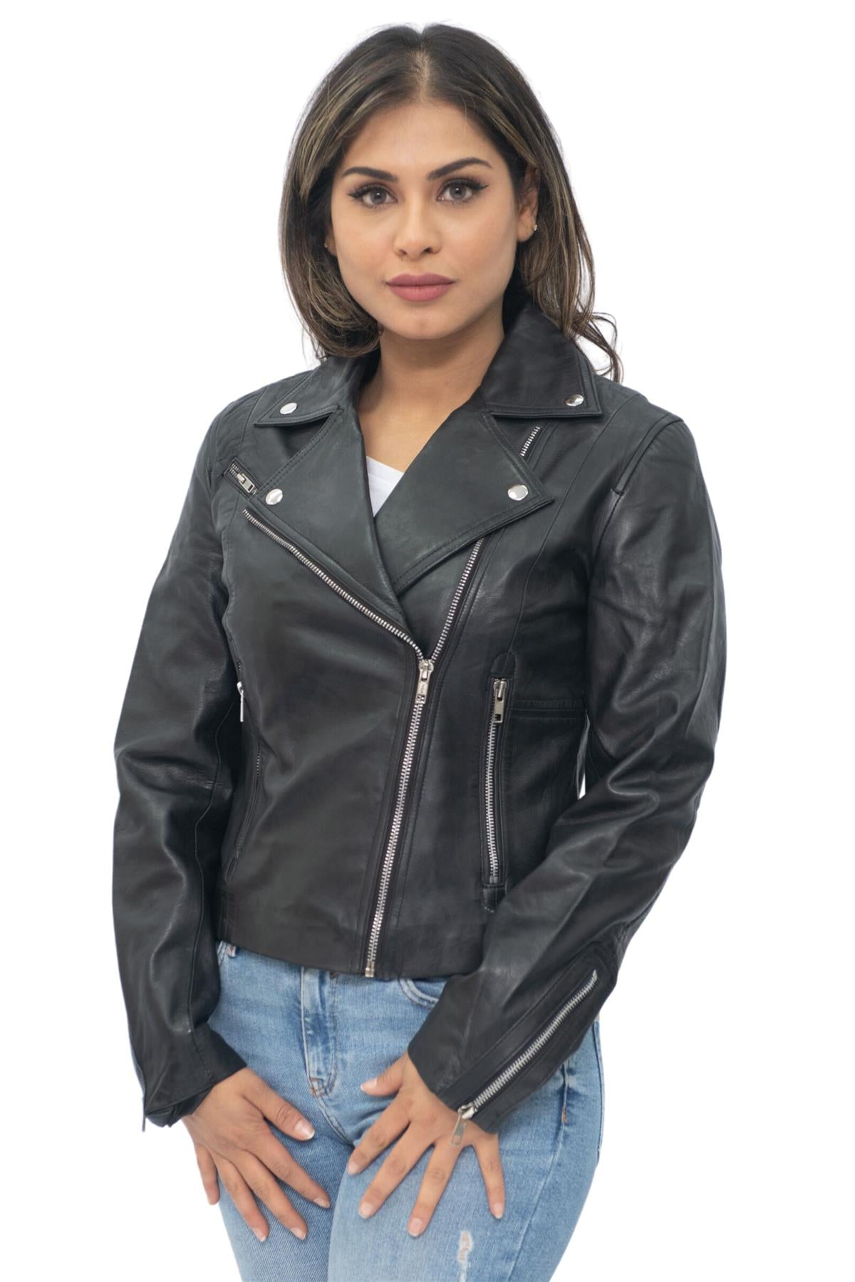 Womens Leather Biker Jacket-Zanzibar