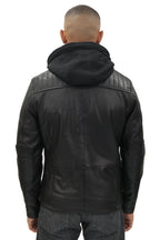 Mens Black Hooded Leather Biker Jacket-Salvador
