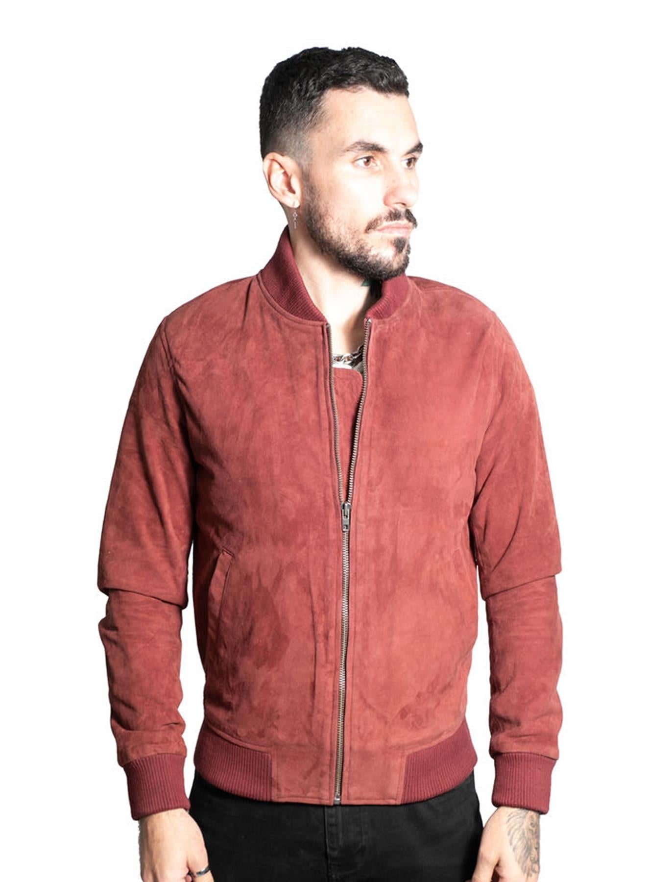 Mens Retro Goat Suede Varsity Leather Bomber Jacket-Athens