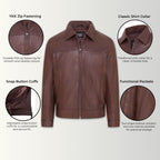 Mens Retro Classic Leather Harrington Biker Jacket - Drammen