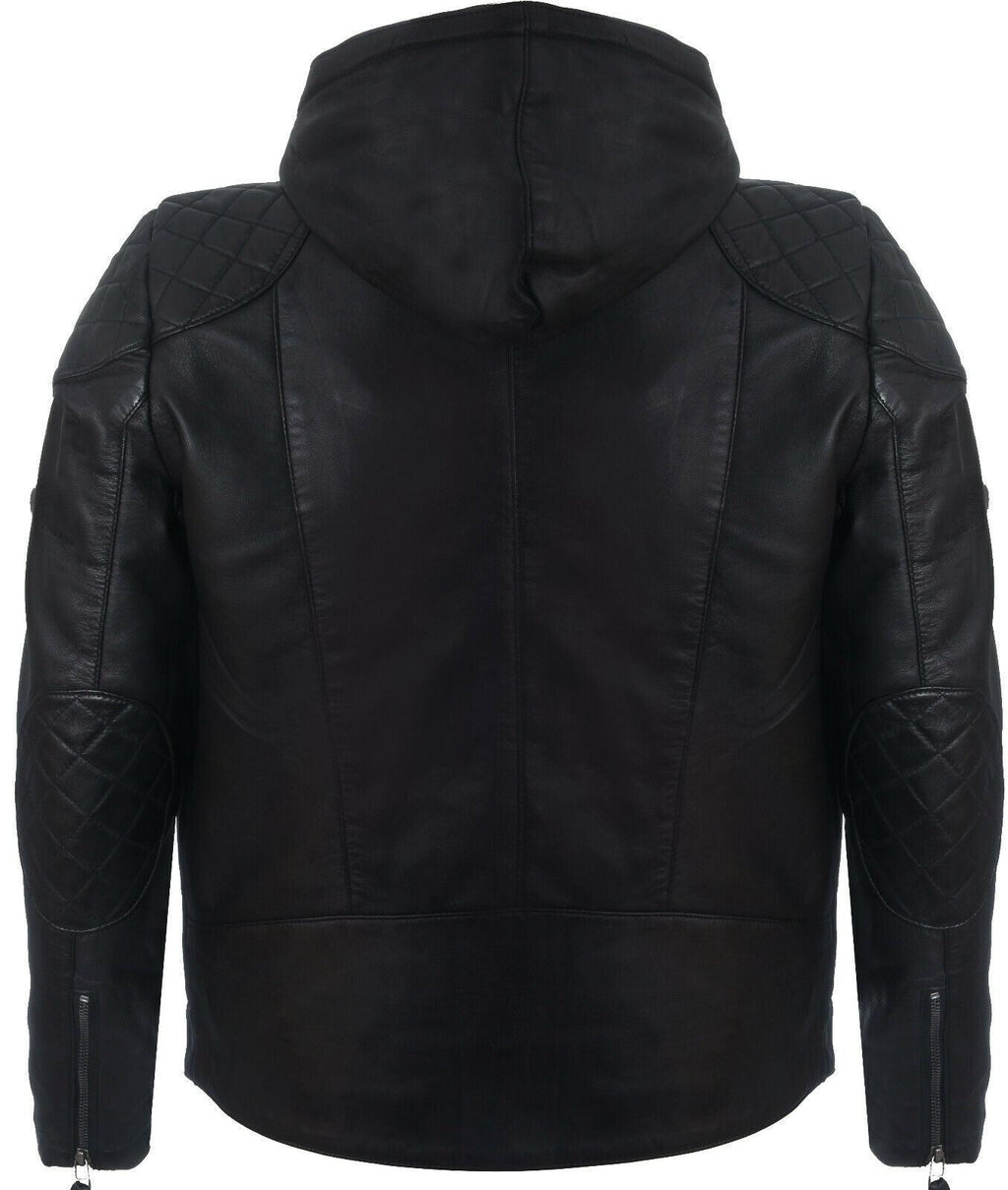 Mens Retro Hooded Leather Bomber Jacket-Zaria