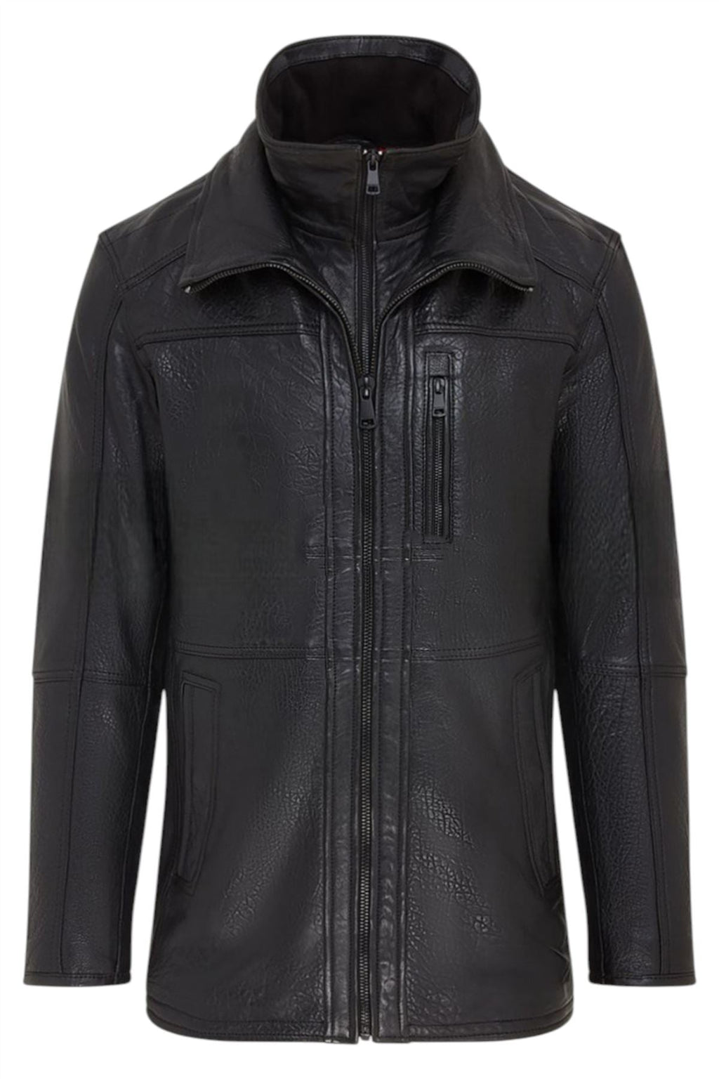 Mens Warm Mid-Length Leather Biker Coat - Sikander