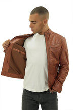 Men's Vintage Leather Quilted Biker Jacket-Monaco
