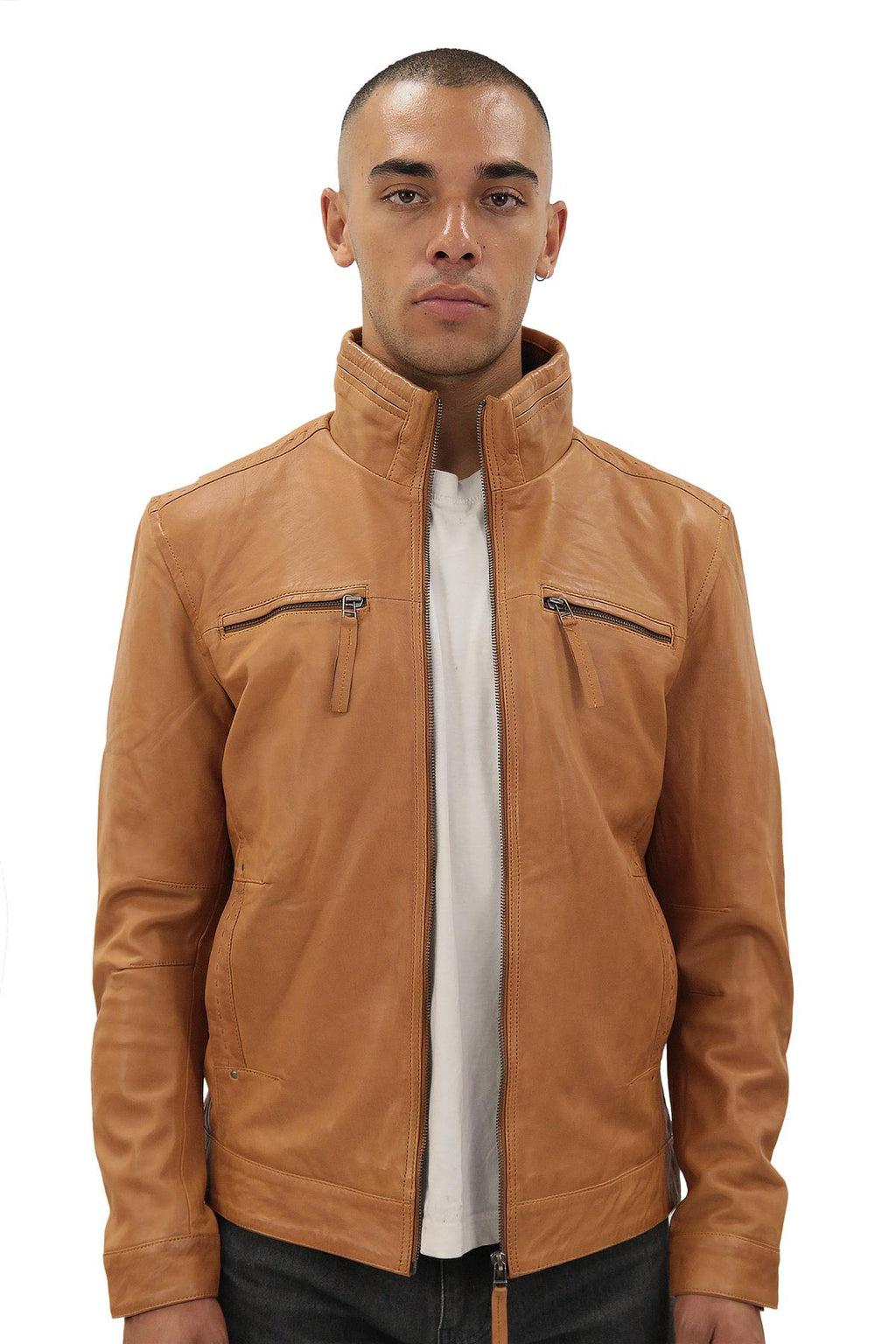 Mens Classic Leather Biker Jacket-Caracas