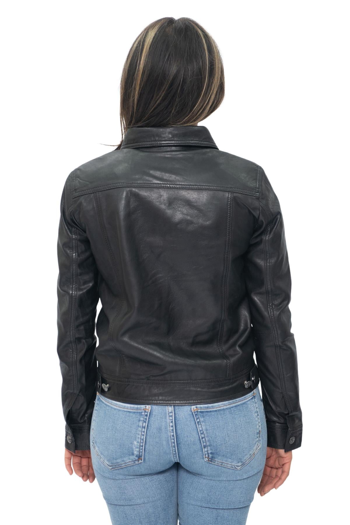 Womens Leather Trucker Jeans Jacket-Anderlecht