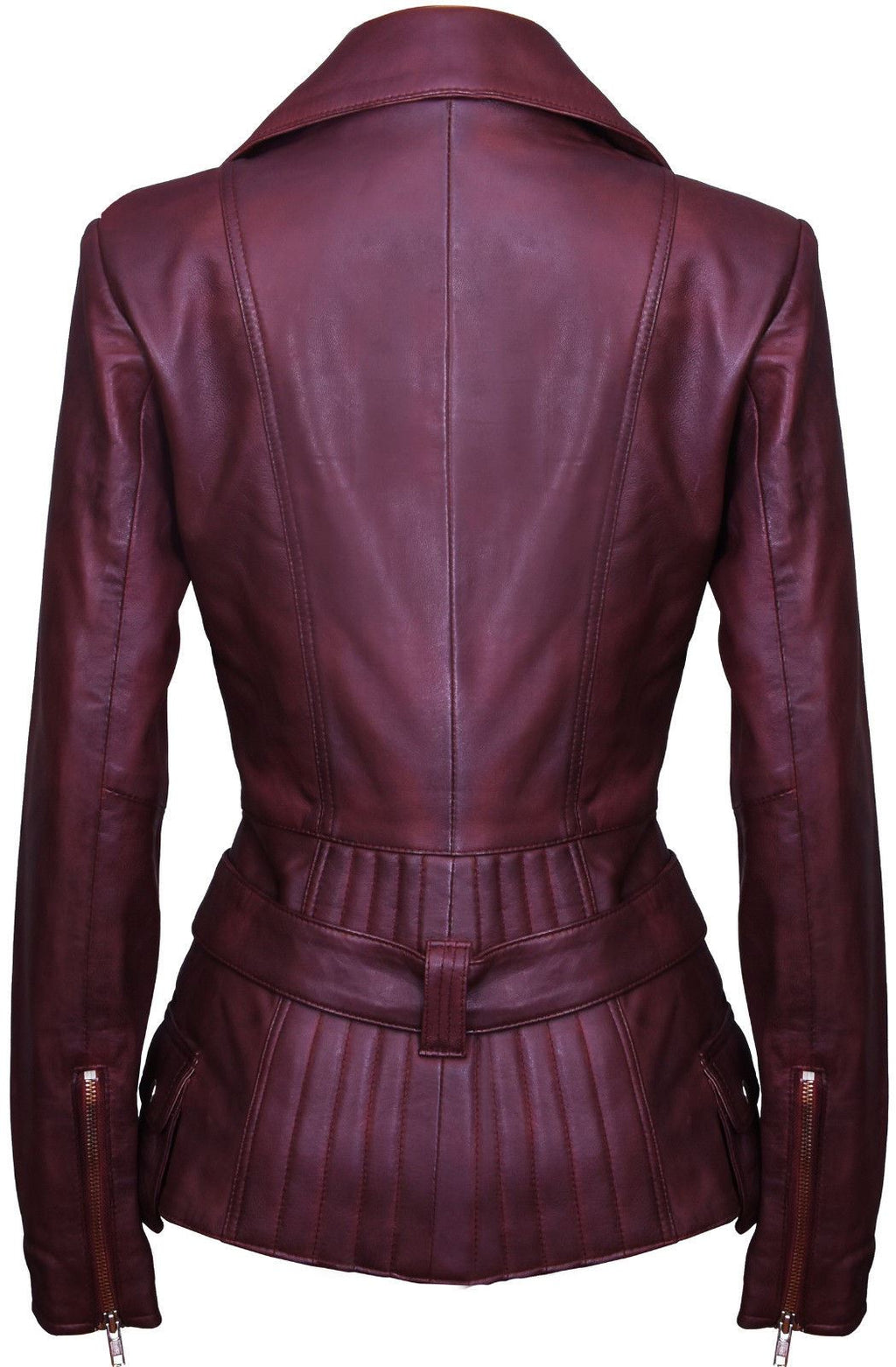Womens Long Leather Biker Jacket-Quito