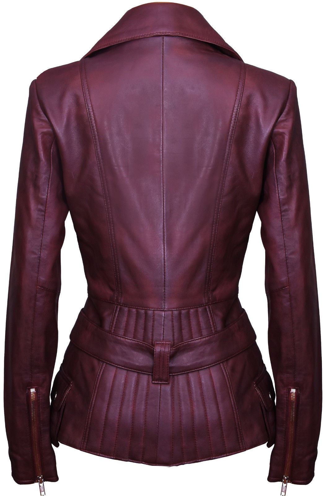 Womens Long Leather Biker Jacket-Quito