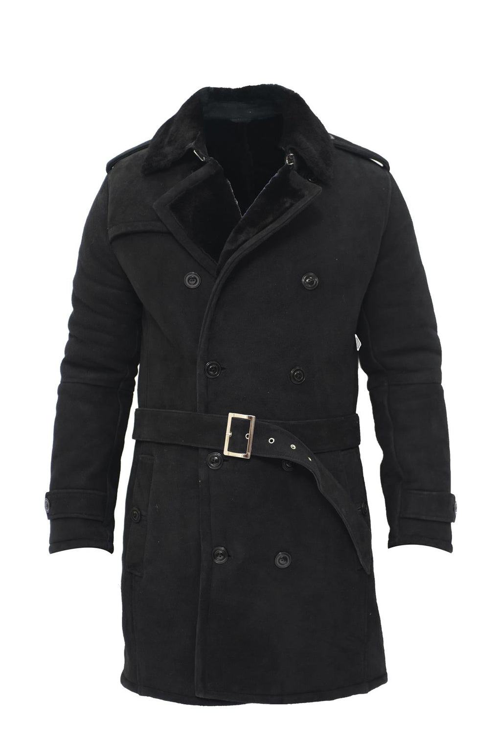 Mens Shearling Sheepskin Suede Pea Coat-Cali