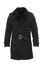 Mens Shearling Sheepskin Suede Pea Coat-Cali