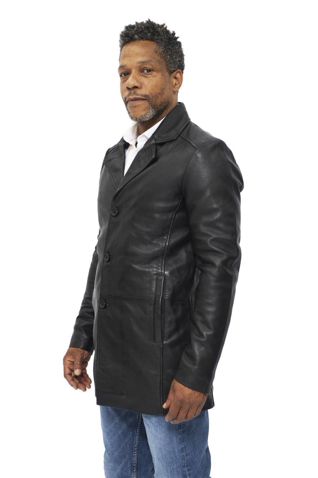 Mens 3/4 Black Leather Cromby Coat-Rosario