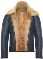 Mens B3 WW2 Leather Sheepskin Aviator Flying Jacket-Charleston