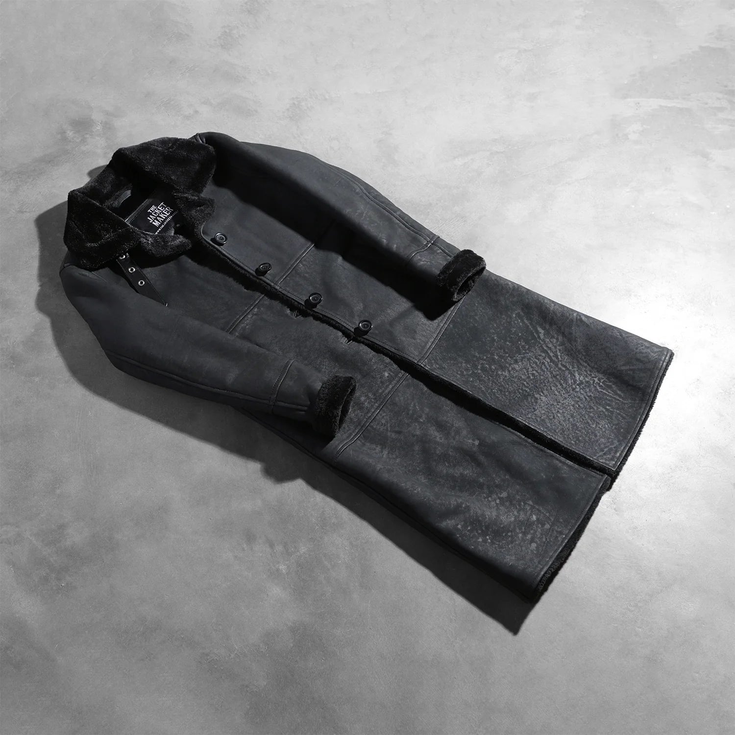 Alina Shearling Black Leather Coat