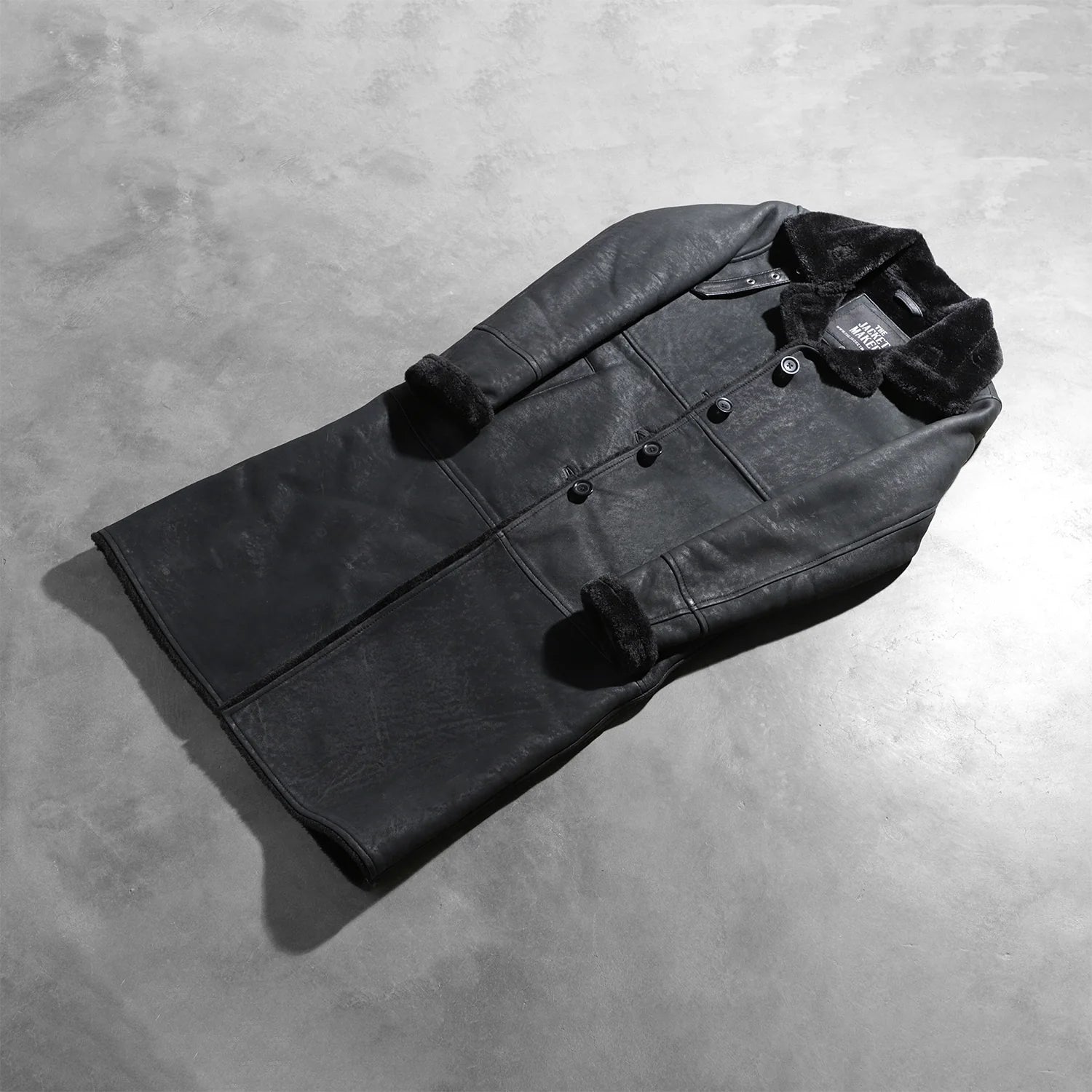 Alina Shearling Black Leather Coat