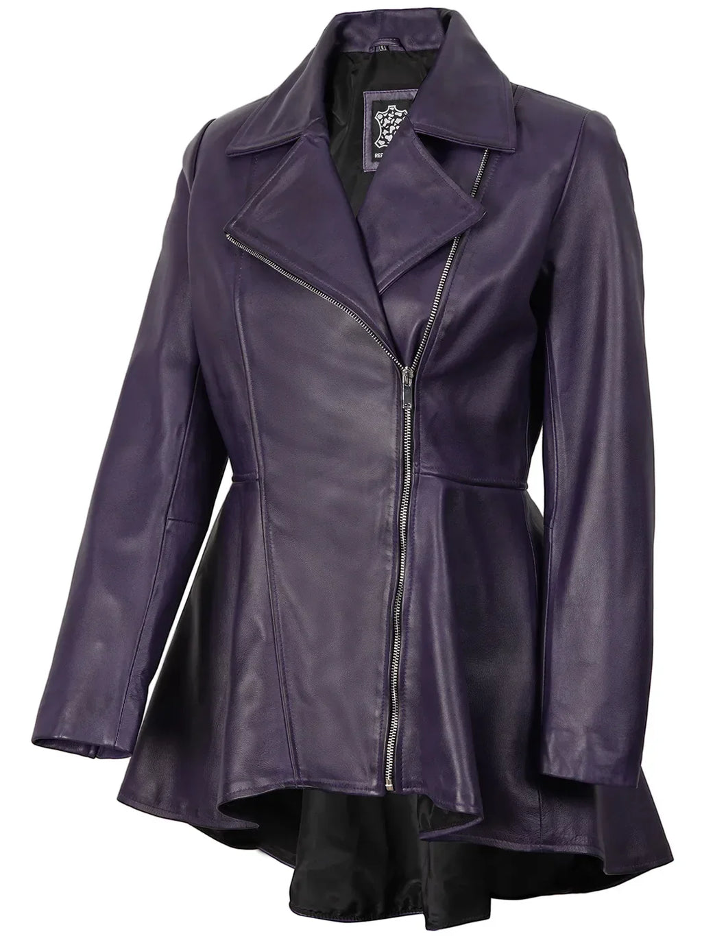 Women's Asymmetrical Purple Peplum Leather Jacket