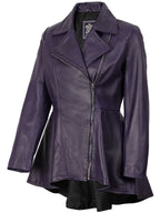 Women's Asymmetrical Purple Peplum Leather Jacket