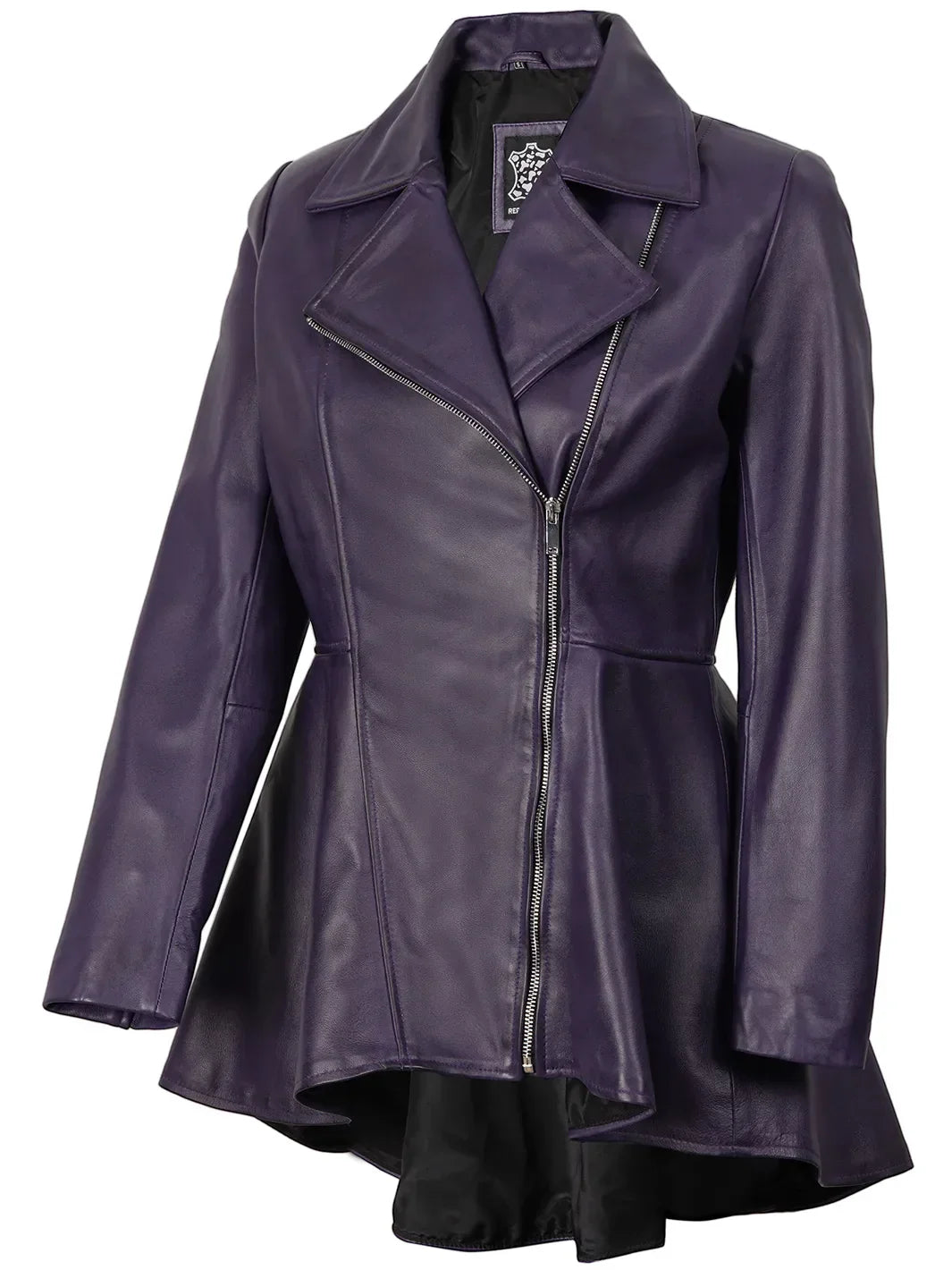 Women's Asymmetrical Purple Peplum Leather Jacket
