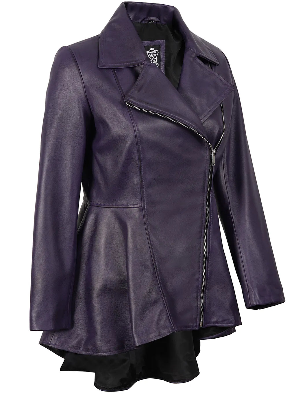 Women's Asymmetrical Purple Peplum Leather Jacket
