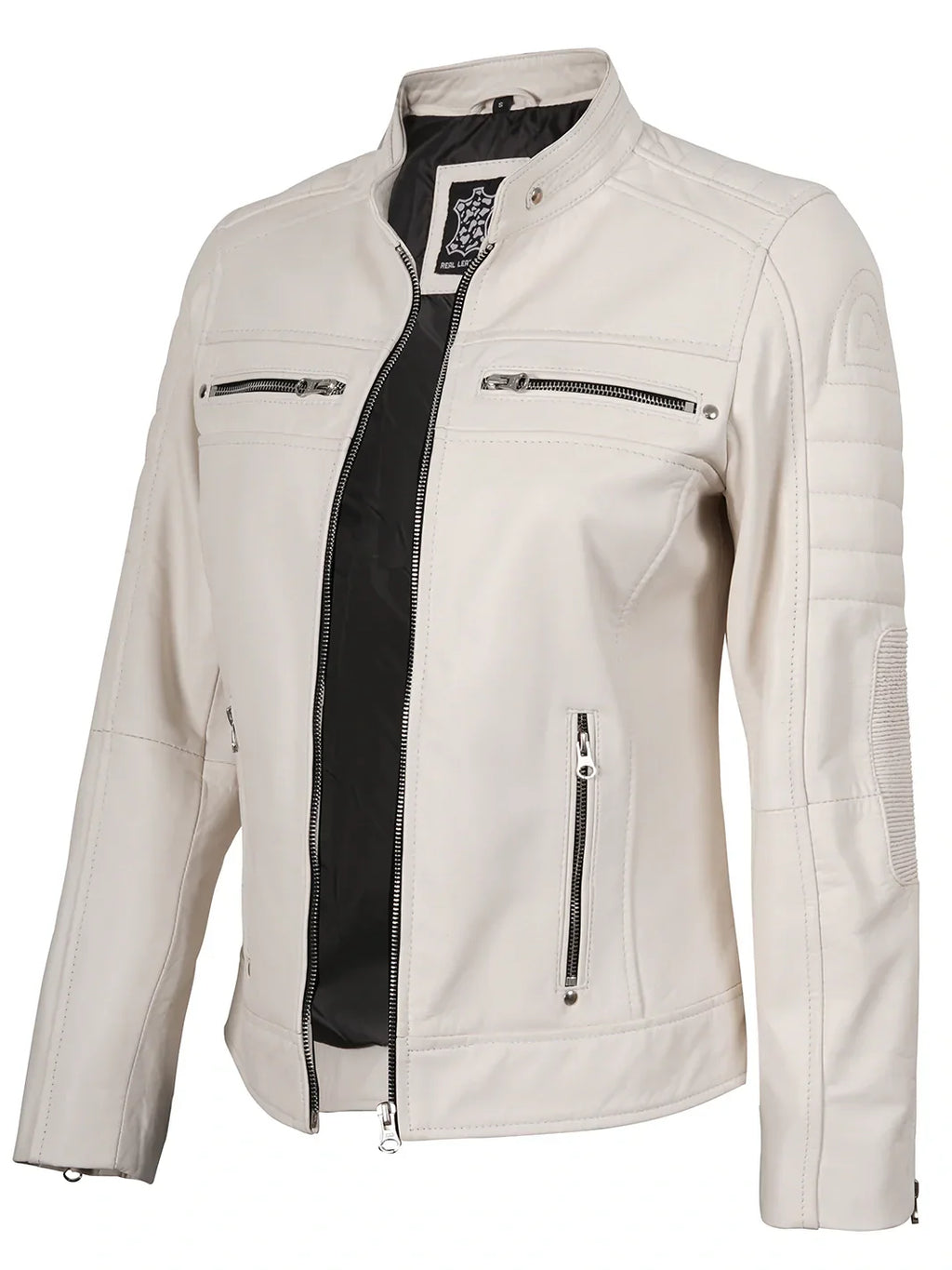 Austin Women Off White Biker Style Leather Jacket