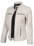 Austin Women Off White Biker Style Leather Jacket