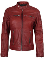 Austin Womens Red Cafe Racer Style Leather Jacket