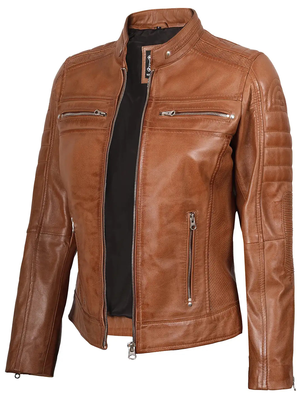 Austin Womens Tan Brown Biker Style Leather Jacket