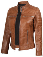 Austin Womens Tan Brown Biker Style Leather Jacket