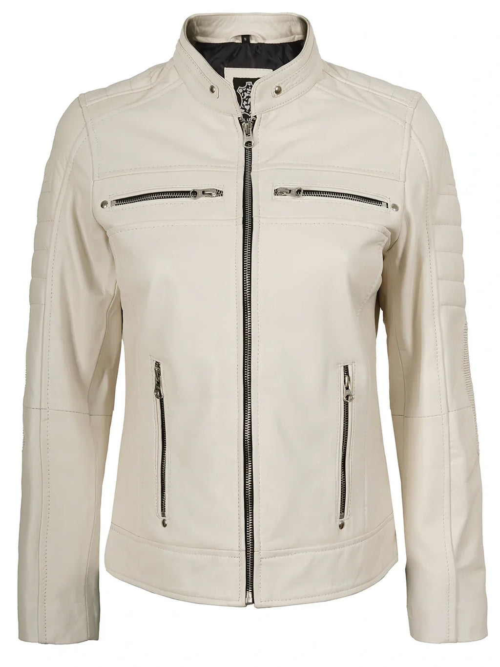 Austin Women Off White Biker Style Leather Jacket