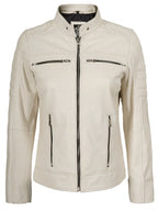Austin Women Off White Biker Style Leather Jacket