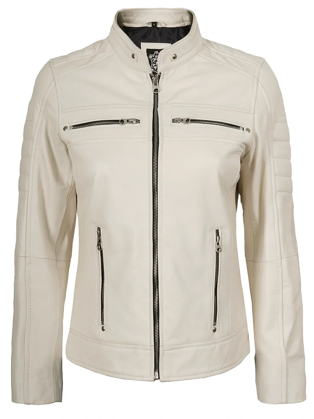 Austin Women Off White Biker Style Leather Jacket