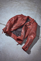 Kay Michaels Tall: Biker Protection Burnt Red Leather Jacket  (Man)