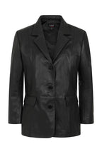 Luxury Nappa Leather Blazer Jacket - Women's Hip Length Black