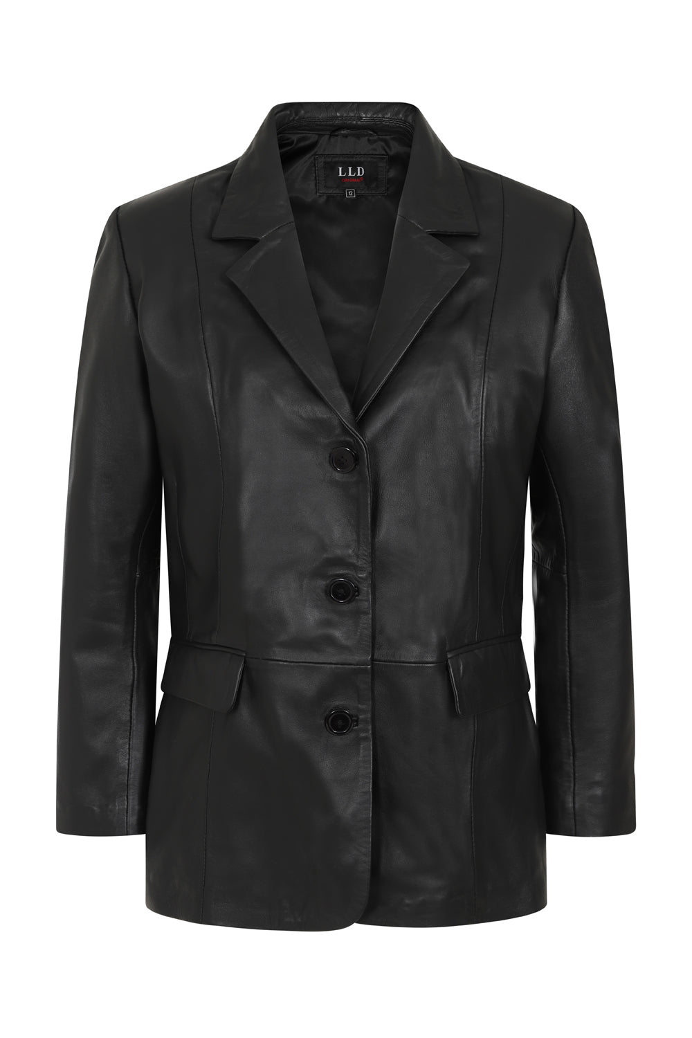 Luxury Nappa Leather Blazer Jacket - Women's Hip Length Black