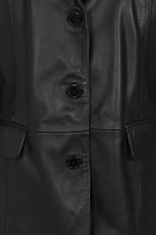 Luxury Nappa Leather Blazer Jacket - Women's Hip Length Black