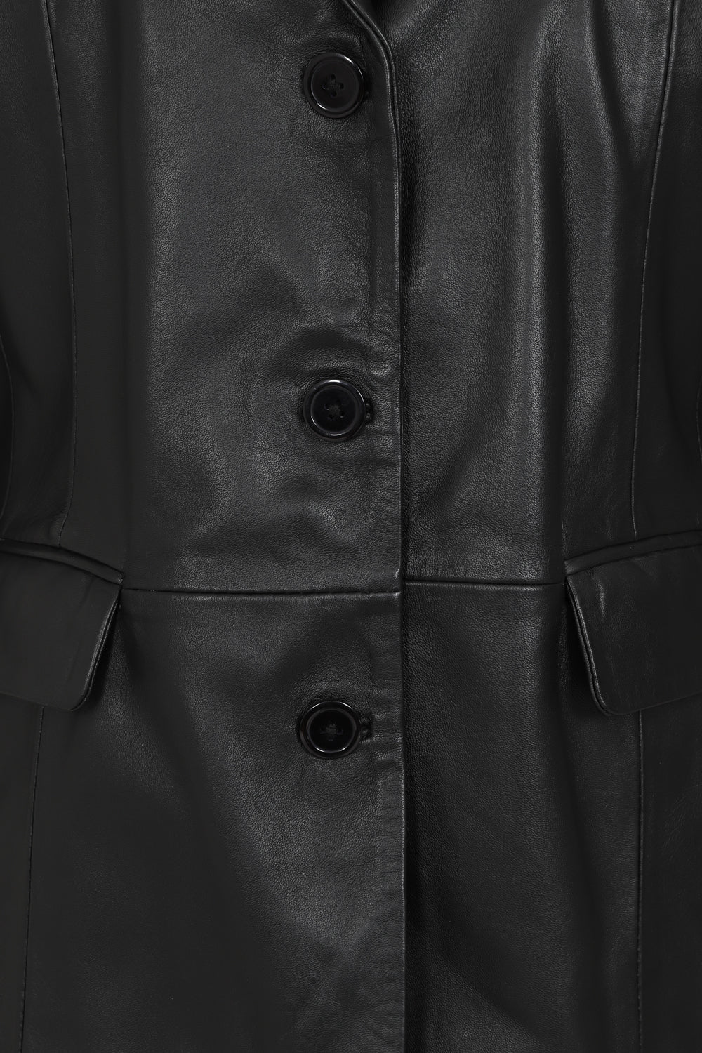Luxury Nappa Leather Blazer Jacket - Women's Hip Length Black
