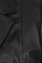Luxury Nappa Leather Blazer Jacket - Women's Hip Length Black